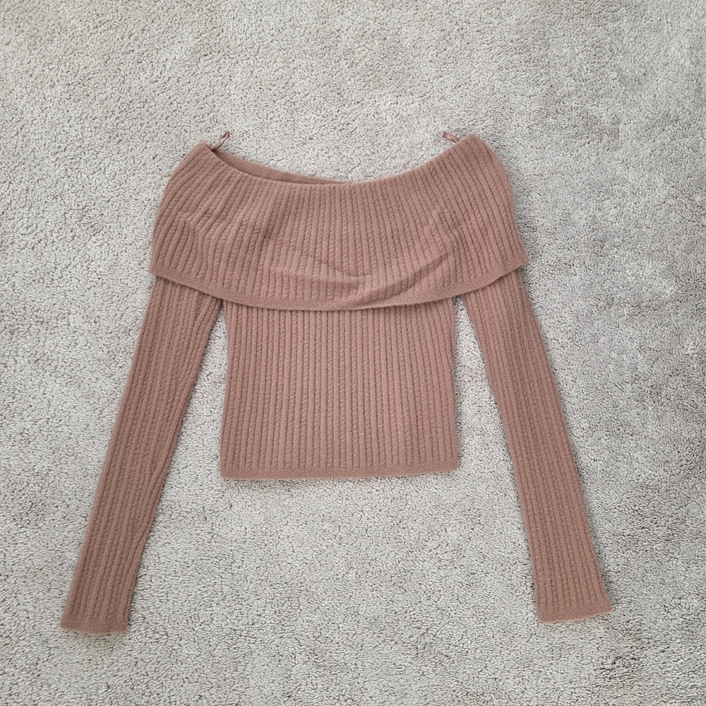 Express Tan Knit Off Shoulder Sweater Size Small